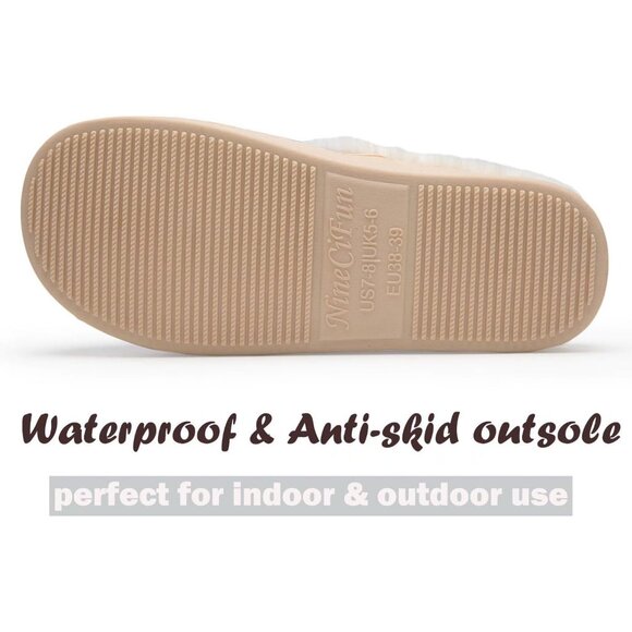 Women's Black Gray Scuff Faux Fur Lining Memory Warm Foam Plush Slippers Shoes - Picture 6 of 8